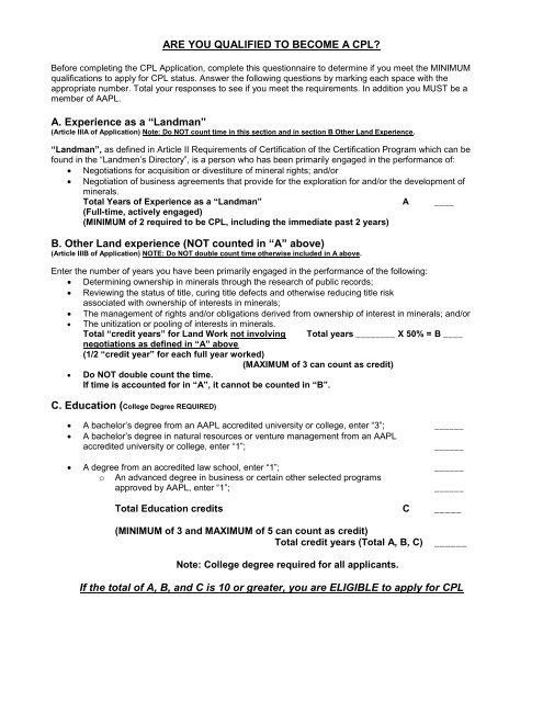 Oil and Gas Land Review and CPL and RPL Exam - American ...