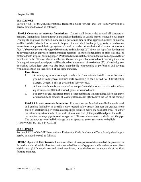 16.110 Residential Code For One- & Two-Family Dwellings