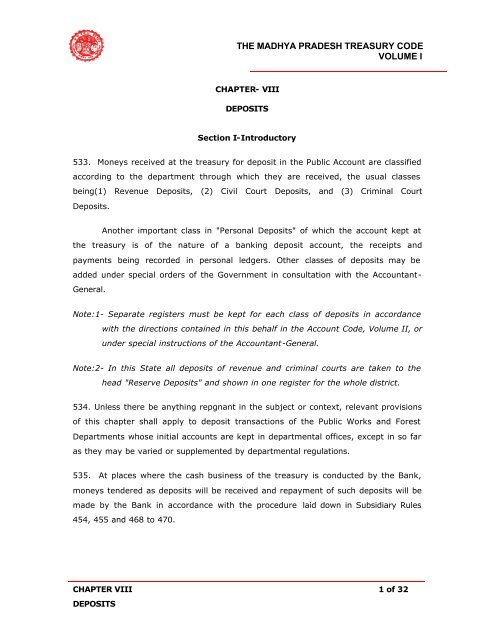 the madhya pradesh treasury code volume i - Mptreasury.org