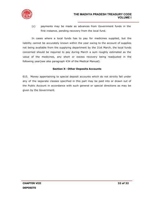 the madhya pradesh treasury code volume i - Mptreasury.org