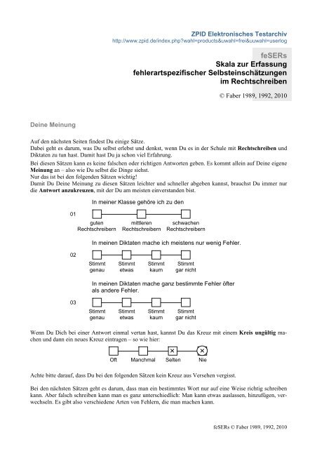 Fragebogen mit Instruktion und Auswertung - Skala zur ... - ZPID