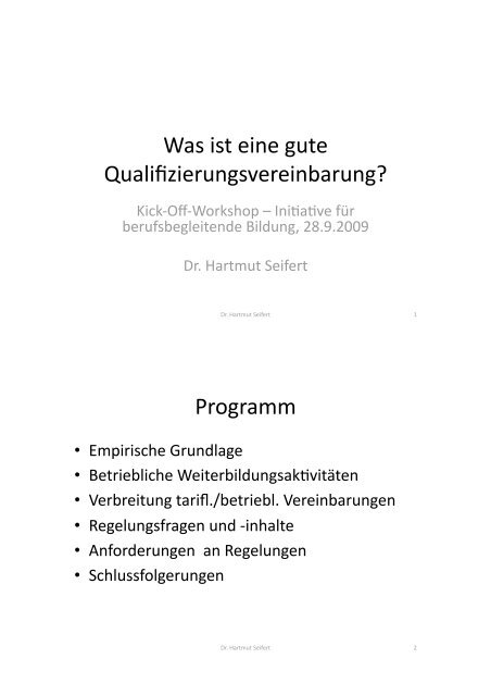 Was ist eine gute Qualifizierungsvereinbarung, Dr. Hartmut Seifert