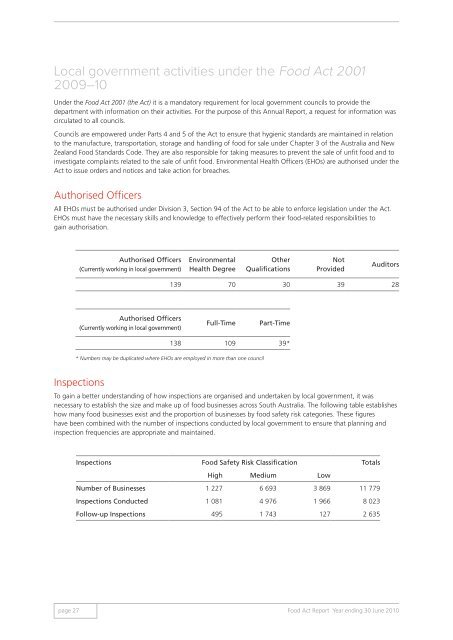 Food Act Report 2009/2010 - SA Health - SA.Gov.au