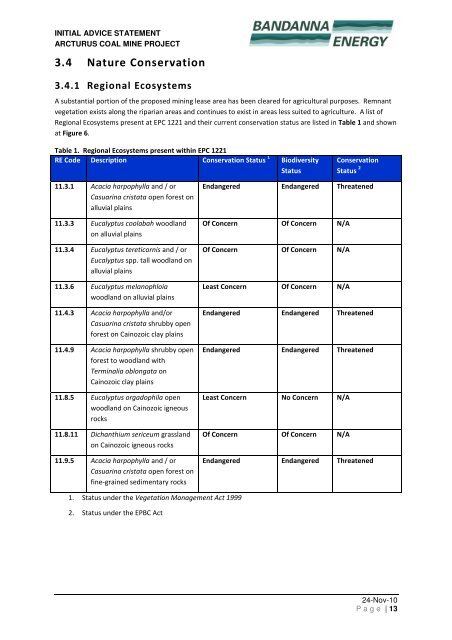 Initial Advice Statement for the Arcturus Coal Mine Project