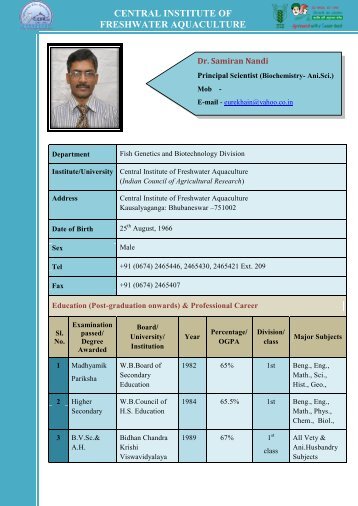 CENTRAL INSTITUTE OF FRESHWATER AQUACULTURE ... - Cifa