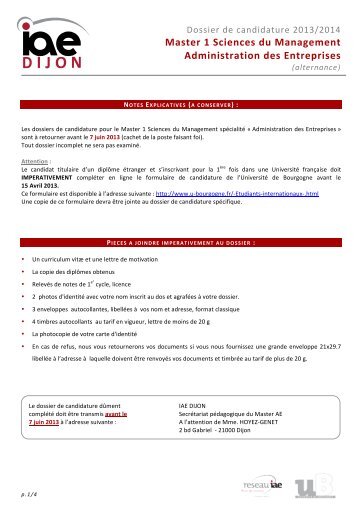 Master 1 Sciences du Management Administration des Entreprises