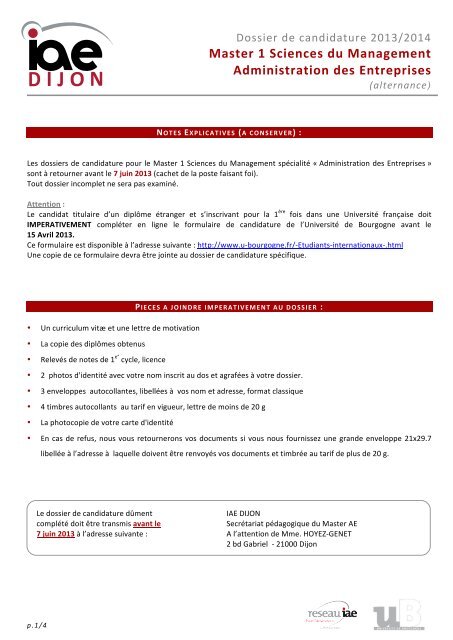 Master 1 Sciences du Management Administration des Entreprises