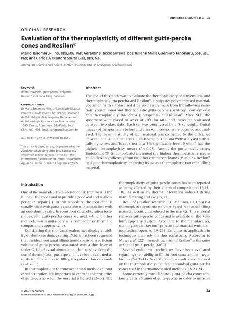 Evaluation of the thermoplasticity of different gutta-percha cones and ...