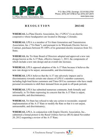 Board Resolution - La Plata Electric Association, Inc.