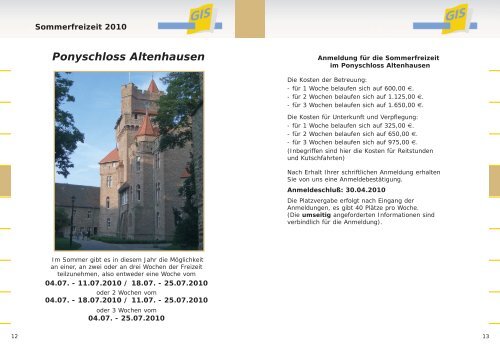 Freizeitenprogramm 2010 - bei der gGIS mbH