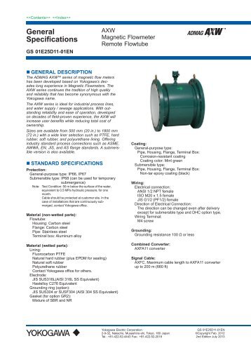 ADMAG AXW Magnetic Flowmeters Remote Flowtube - Yokogawa