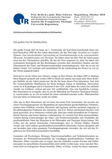 Prof. Dr.dr.h.c.mult. Hans Schwarz Institut für Evangelische ...