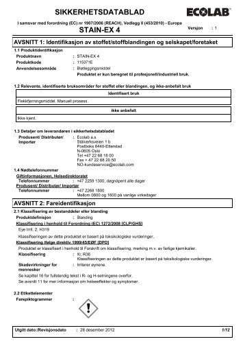 SIKKERHETSDATABLAD STAIN-EX 4