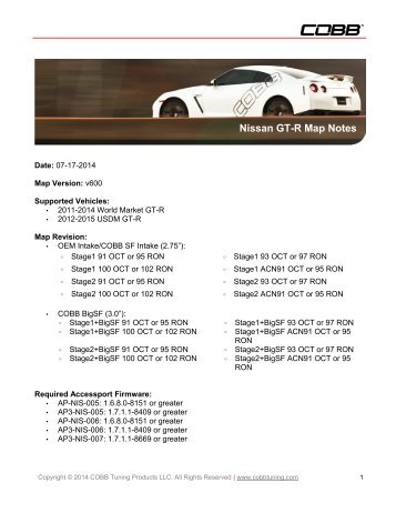 Nissan GT-R Map Notes - Cobb Tuning