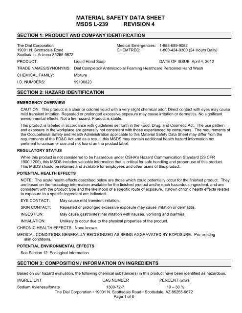 MATERIAL SAFETY DATA SHEET MSDS F 152 REVISION 11