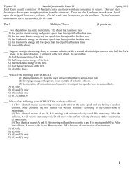 Physics 211 Sample Questions for Exam III Spring 2011 Each Exam ...