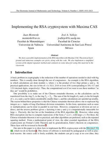 Implementing the RSA cryptosystem with Maxima CAS - Facultad de ...