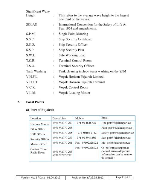 tankers calling at fujairah spm terminals ... - Port Of Fujairah