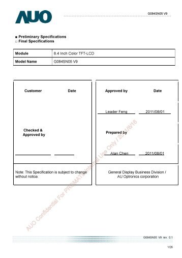 AUO Confidential For PROMATE Internal Use Only / 2011/8/16