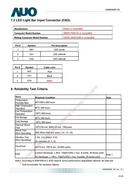 AUO Confidential For PROMATE Internal Use Only / 2011/8/16