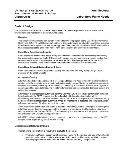 Fume Hood DG - Environmental Health and Safety - University of ...