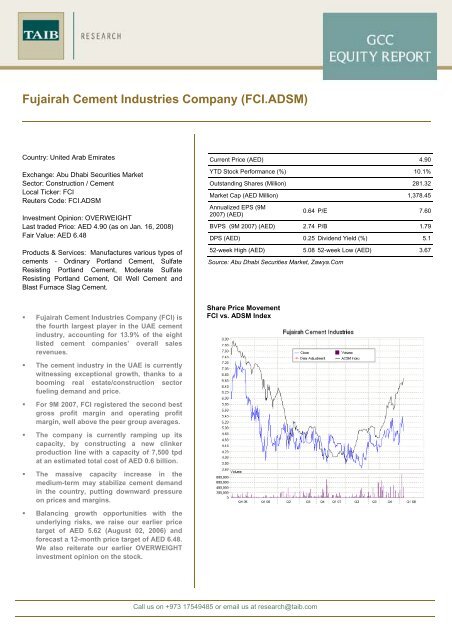 Fujairah Cement Industries Company (FCI.ADSM)