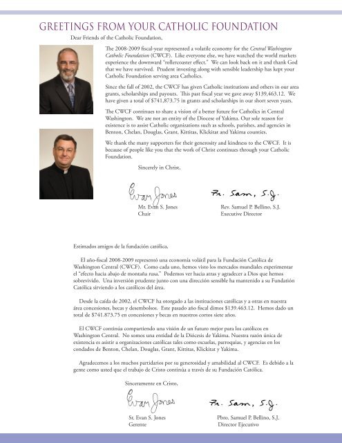 ANNUAL REPORT 2009 - Central Washington Catholic Foundation