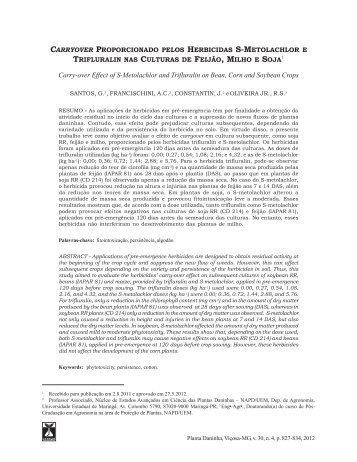 Carryover proporcionado pelos herbicidas S-metolachlor e trifluralin ...