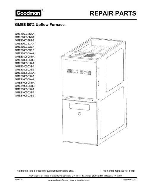 Repair Parts Manual - Goodman