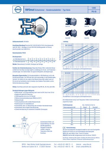 RIFOmat Schwimmer - Kondensatableiter - Typ Vario 1200 PN 40