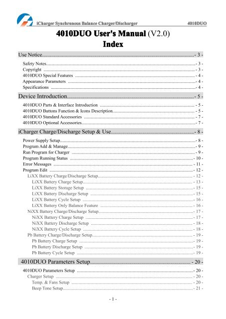 4010DUO User's Manual - iCharger | Battery Charger