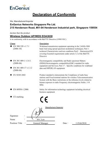 CE declaration of conformity - EnGenius Networks Singapore Pte Ltd