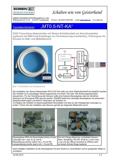 Installation MT0.5-NT-KA - EDISEN SENSOR SYSTEME