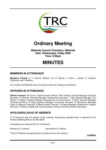 6 May 2009 - Tablelands Regional Council