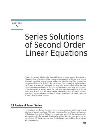 Ch 5 Series Solutions of Second Order Linear Equations