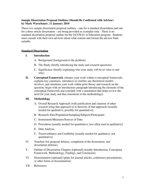1 Sample Dissertation Proposal Outlines (Should Be Confirmed with ...
