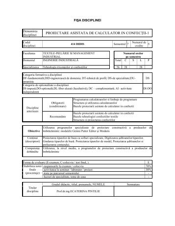 proiectare asistata de calculator in confecÅ£ii-1 - Facultatea de Textile ...