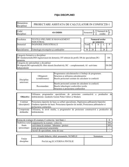 proiectare asistata de calculator in confecÅ£ii-1 - Facultatea de Textile ...