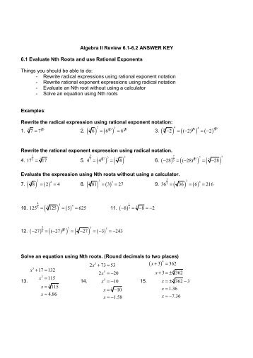 Algebra II Review 6.1 and 6.2 KEY