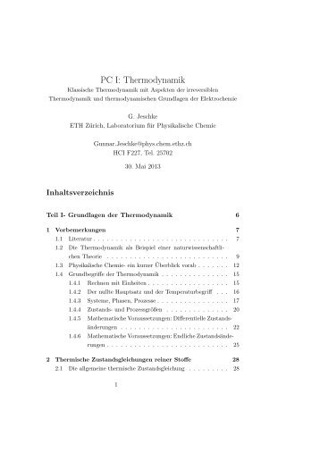 PC I: Thermodynamik - EPR@ETH - ETH Zürich