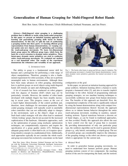 Generalization of Human Grasping for Multi-Fingered Robot Hands