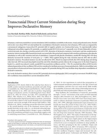 Transcranial Direct Current Stimulation during Sleep Improves ...