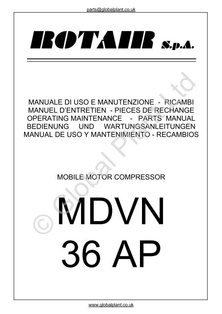 Rotair Compressor 36AP Parts - Global Construction Plant ...