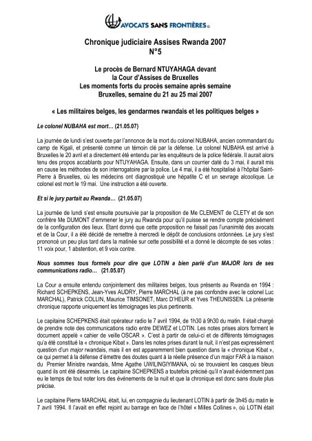 Avocats sans frontiÃ¨res 24 mai 2007 - France Rwanda GÃ©nocide