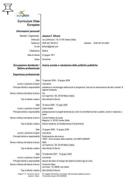 Curriculum vitae - Università degli studi di Pavia