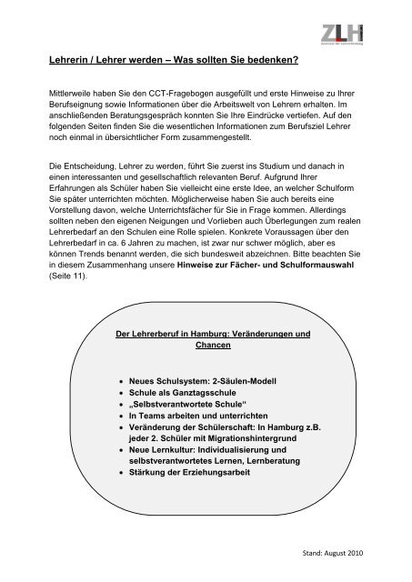 Kompakte Informationen zum Lehramtsstudium in ... - ZLH-Hamburg