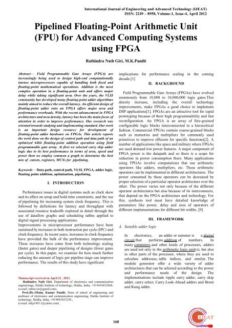 Pipelined Floating-Point Arithmetic Unit (FPU) - International Journal ...
