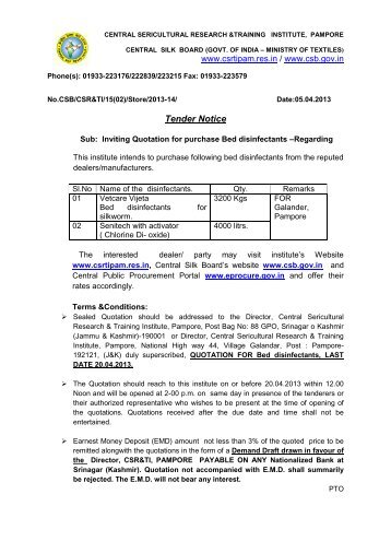 Tender Notice - Central Sericultural Research & Training Institute ...