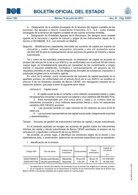 DisposiciÃ³n 7833 del BOE nÃºm. 169 de 2013 - Caja EspaÃ±a-Duero