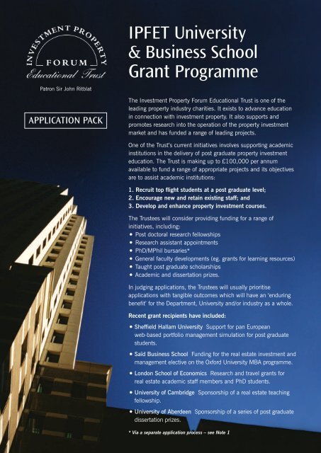 IPFET University & Business School Grant Programme - Investment ...